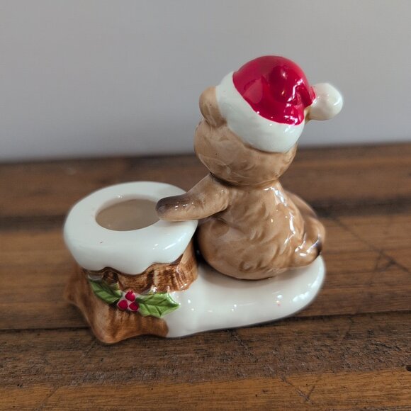 Vintage Lund's Lites Racoon Porcelain Taper Candle Holder Christmas Holiday... - Picture 3 of 5